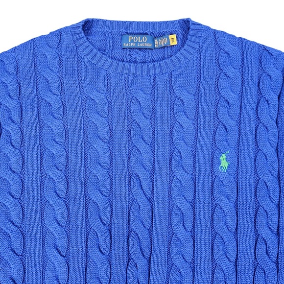 Polo Ralph Lauren Men's Royal Blue Cable Knit Crewneck Sweater Pullover XL - Picture 4 of 9